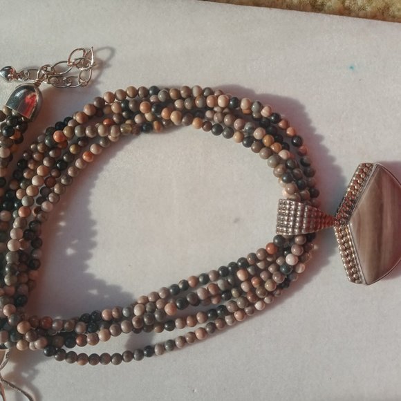 Jay King DTR 5 strand Jasper necklace and Jasper pendant 925 sterling silver, - Picture 6 of 12